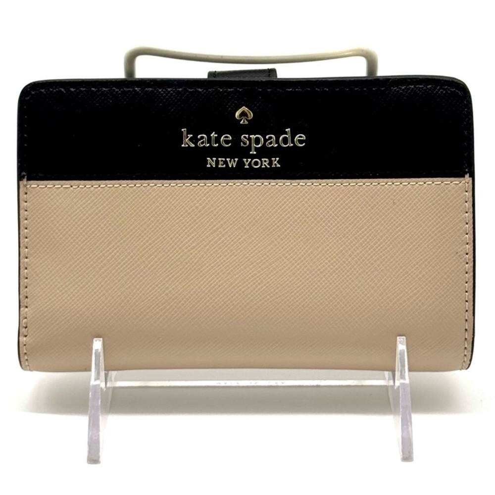 Kate Spade Leila Medium Pebbled Leather Compact Bifold Wallet Tan/Black